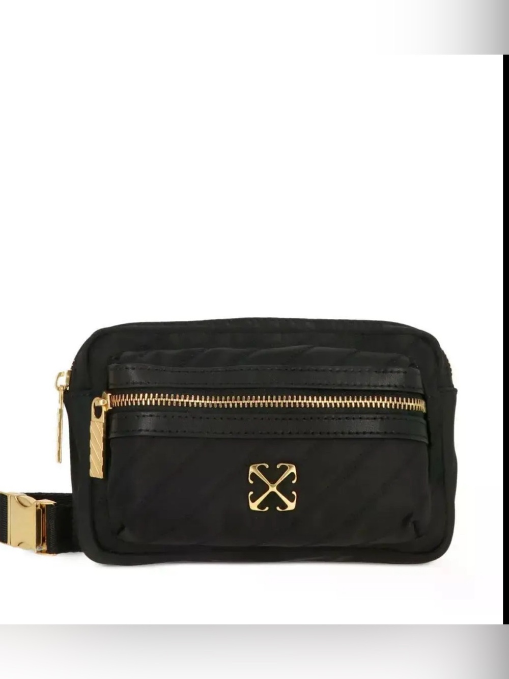 Off-White Logo Detail Quilted Waist Sling Belt Bag Black Gold Hardware